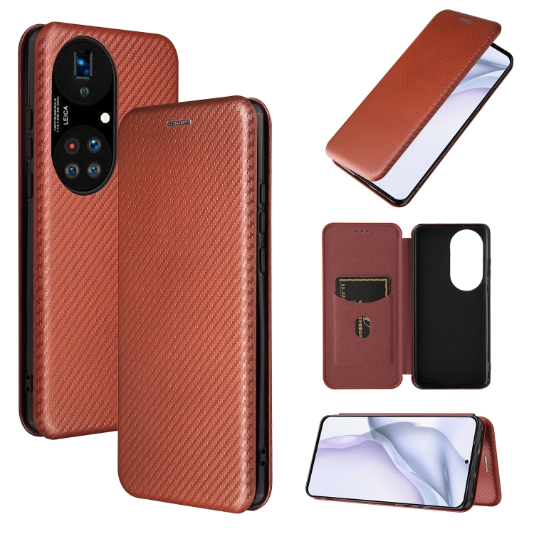 

For Huawei P50 Pro Carbon Fiber Texture Magnetic Horizontal Flip TPU + PC + PU Leather Case with Card Slot(Brown)