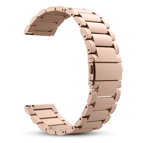 

22mm Three Flat Buckle Stainless Steel Replacement Watchband for Huawei Watch GT2 Pro / Amazfit GTR 2(Rose Gold)