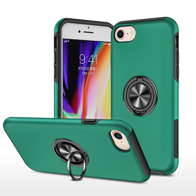 

PC + TPU Shockproof Magnetic Protective Case with Invisible Ring Holder For iPhone SE 2022 / SE 2020 / 8 / 7(Dark Green)