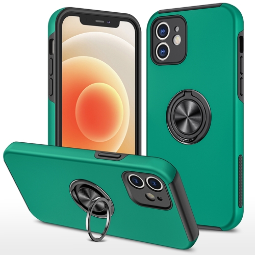 

PC + TPU Shockproof Magnetic Protective Case with Invisible Ring Holder For iPhone 12 mini(Dark Green)