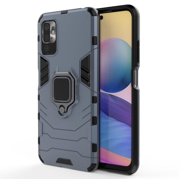 

For Xiaomi Redmi Note 10 5G Shockproof PC + TPU Protective Case with Magnetic Ring Holder(Navy Blue)