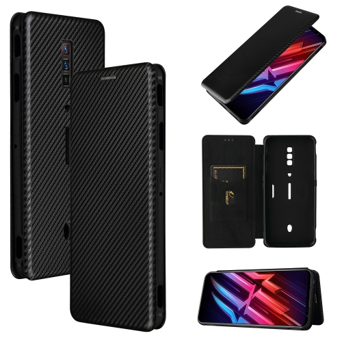 For ZTE nubia Red Magic 6 / 6 Pro Carbon Fiber Texture Magnetic Horizontal Flip TPU + PC + PU Leather Case with Card Slot(Black)