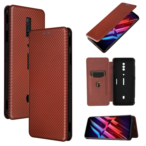 For ZTE nubia Red Magic 6 / 6 Pro Carbon Fiber Texture Magnetic Horizontal Flip TPU + PC + PU Leather Case with Card Slot(Brown)