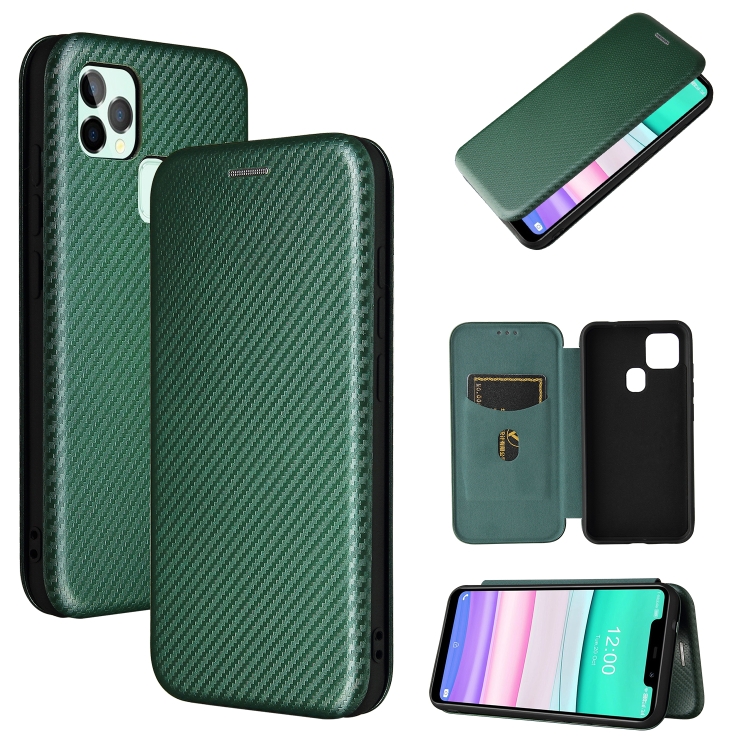 

For Oukitel C22 Carbon Fiber Texture Magnetic Horizontal Flip TPU + PC + PU Leather Case with Card Slot(Green)