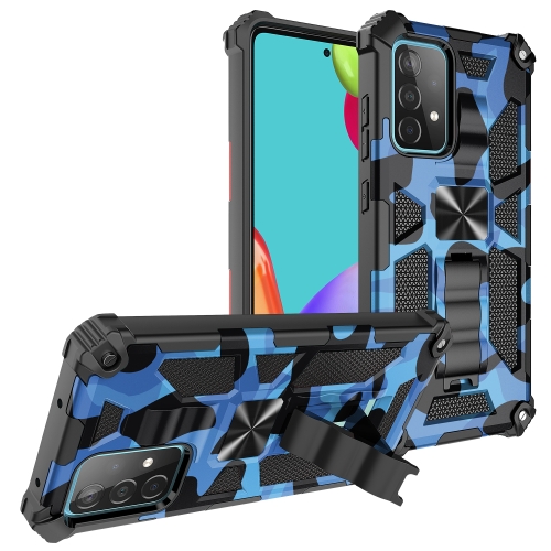 

For Samsung Galaxy A52 4G / 5G Camouflage Armor Shockproof TPU + PC Magnetic Protective Case with Holder(Dark Blue)