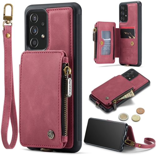 

For Samsung Galaxy A52 4G / 5G CaseMe C20 Multifunctional PC + TPU Protective Case with Holder & Card Slot & Wallet(Dark Red)