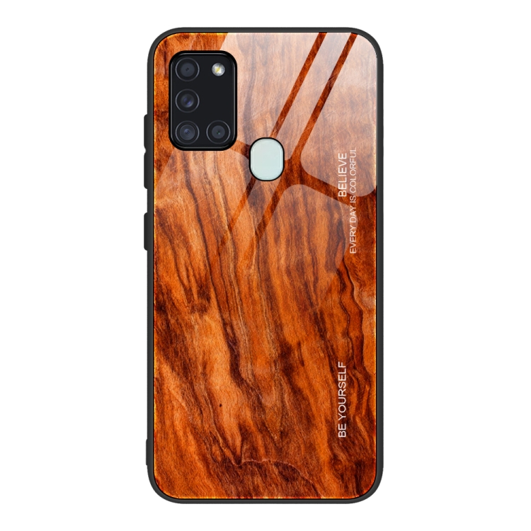 For Samsung Galaxy A21s Wood Grain Tempered Glass TPU