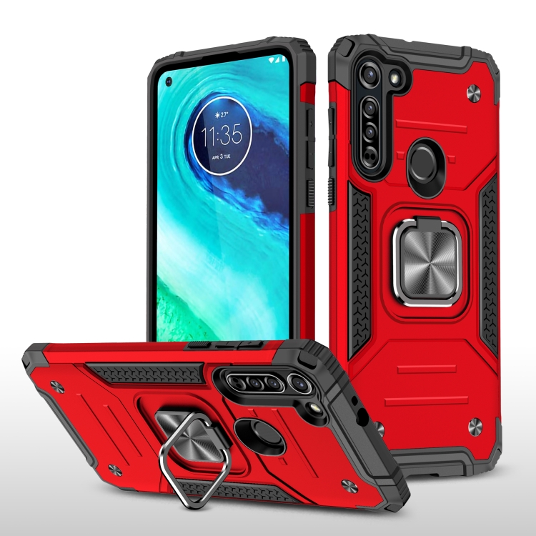

For Motorola Moto G8 Magnetic Armor Shockproof TPU + PC Case with Metal Ring Holder(Red)