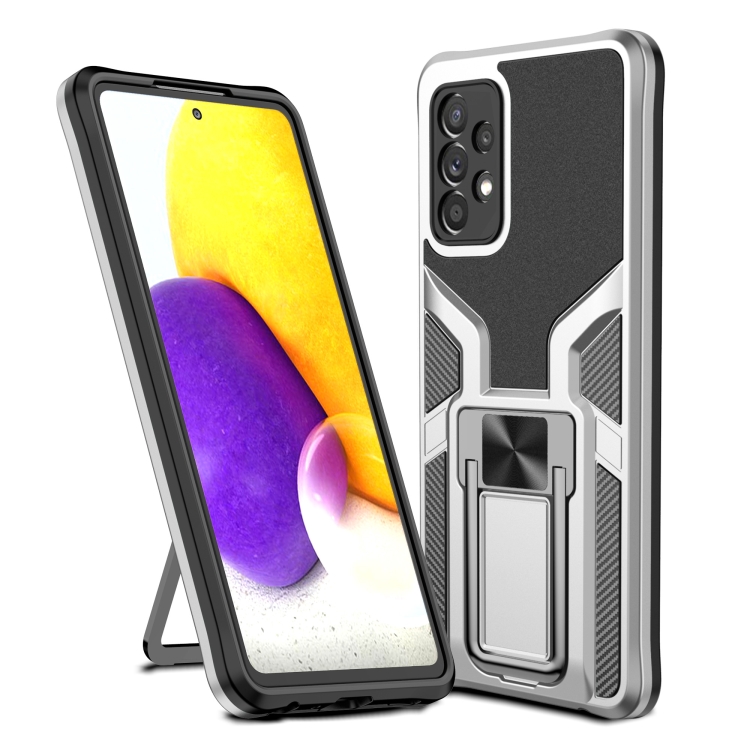 

For Samsung Galaxy A72 4G / 5G Armor 2 in 1 PC + TPU Magnetic Shockproof Case with Foldable Holder(Silver)