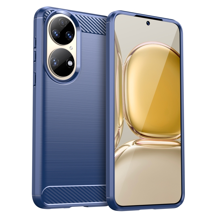 

For Huawei P50 Brushed Texture Carbon Fiber TPU Case(Blue)