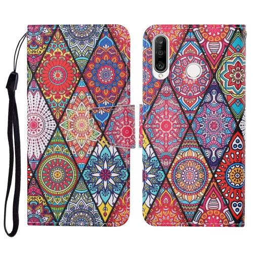 

For Huawei P30 lite Colored Drawing Pattern Horizontal Flip Leather Case with Holder & Card Slots & Wallet & Lanyard(Rhombus Totem)