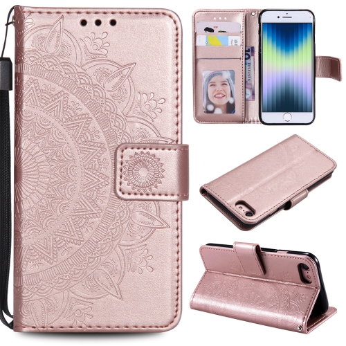 

For iPhone SE 2022 / SE 2020 / 8 / 7 Totem Flower Embossed Horizontal Flip TPU + PU Leather Case with Holder & Card Slots & Wallet(Rose Gold)