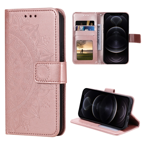 

Totem Flower Embossed Horizontal Flip TPU + PU Leather Case with Holder & Card Slots & Wallet For iPhone 12 / 12 Pro(Rose Gold)