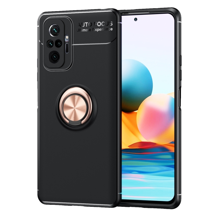 

For Xiaomi Redmi Note 10 Pro Metal Ring Holder 360 Degree Rotating TPU Case(Black+Rose Gold)