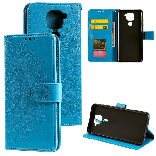 

For Xiaomi Redmi Note 9 Totem Flower Embossed Horizontal Flip TPU + PU Leather Case with Holder & Card Slots & Wallet(Blue)