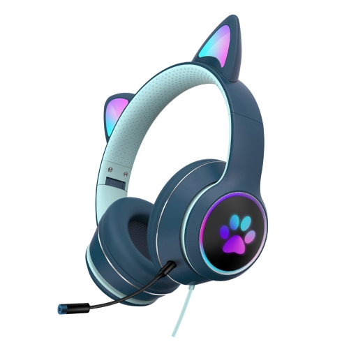 

AKZ-022 USB + 3.5mm Port Cat Ear Design Foldable LED Headset with Mic(Dark Blue)