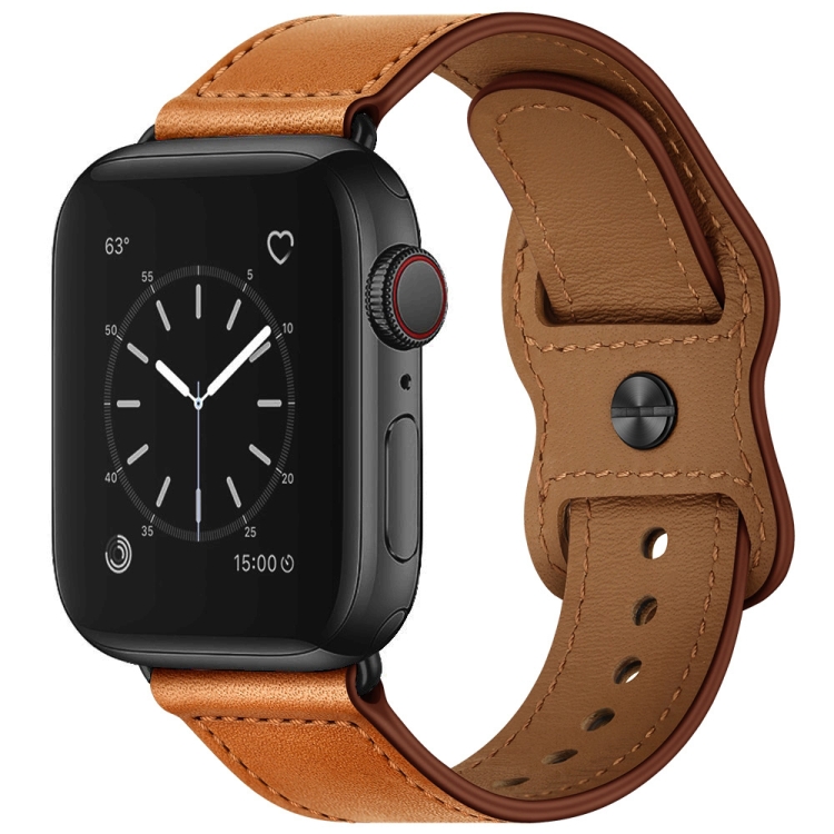 

Double Hole Leather Watch Band For Apple Watch Series 7 45mm / 6 & SE & 5 & 4 44mm / 3 & 2 & 1 42mm(Brown)