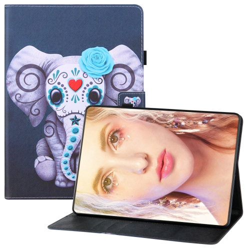 

For Samsung Galaxy Tab S7 Plus T970 Colored Drawing Horizontal Flip PU Leather Case with Holder & Card Slots & Wallet & Sleep / Wake-up Function(Mask Elephant)