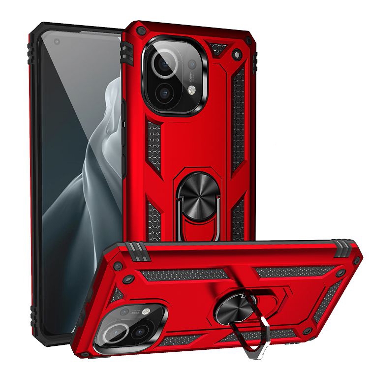 

For Xiaomi Mi 11 Shockproof TPU + PC Protective Case with 360 Degree Rotating Holder(Red)