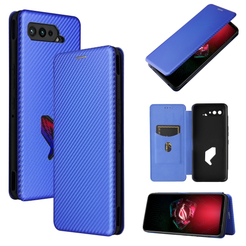 

For Asus ROG Phone 5 Carbon Fiber Texture Magnetic Horizontal Flip TPU + PC + PU Leather Case with Card Slot(Blue)