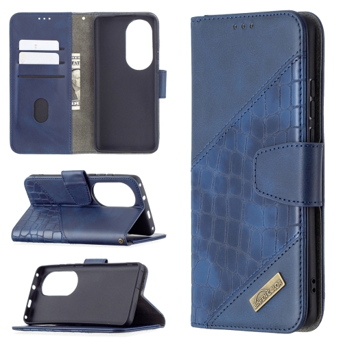 

For Huawei P50 Pro Matching Color Crocodile Texture Horizontal Flip PU Leather Case with Wallet & Holder & Card Slots(Blue)