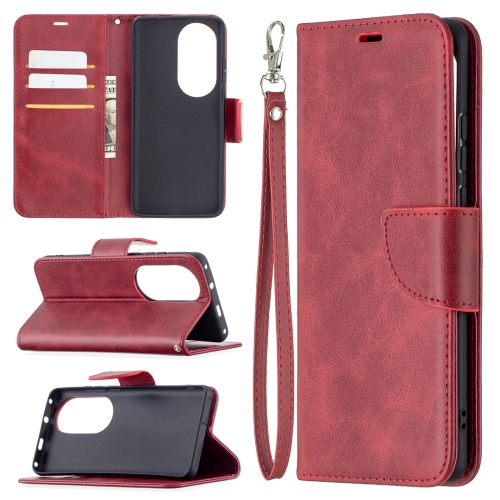 

For Huawei P50 Pro Retro Lambskin Texture Pure Color Horizontal Flip PU Leather Case with Holder & Card Slots & Wallet & Lanyard(Red)