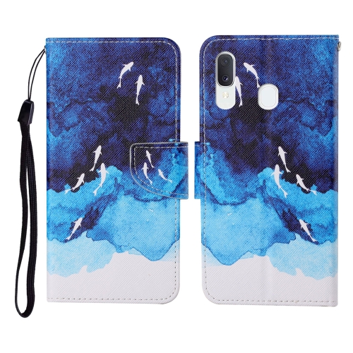 

For Samsung Galaxy A40 Colored Drawing Pattern Horizontal Flip Leather Case with Holder & Card Slots & Wallet & Lanyard(Watercolor Fish)