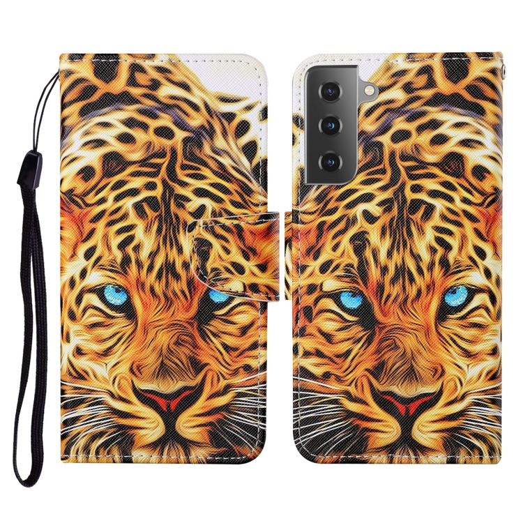 

For Samsung Galaxy S21 5G Colored Drawing Pattern Horizontal Flip Leather Case with Holder & Card Slots & Wallet & Lanyard(Yellow Leopard)