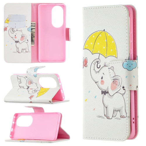 

For Huawei P50 Pro Colored Drawing Pattern Horizontal Flip Leather Case with Holder & Card Slots & Wallet(Flowers Elephant)