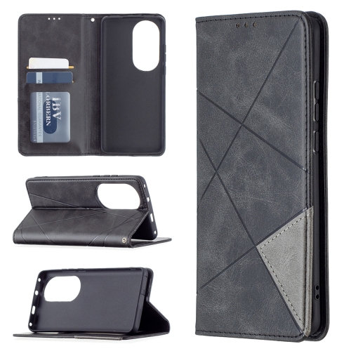 

For Huawei P50 Pro Rhombus Texture Horizontal Flip Magnetic Leather Case with Holder & Card Slots(Black)