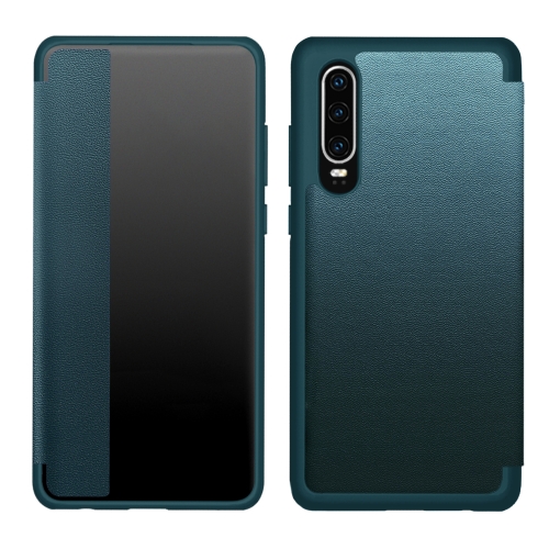 

For Huawei P30 Pro Magnetic Side Window View Shockproof Horizontal Flip Leather Smart Case(Cyan)