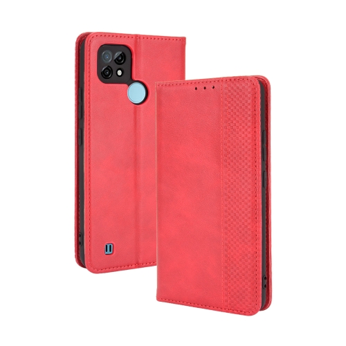 

For OPPO Realme C21 Magnetic Buckle Retro Crazy Horse Texture Horizontal Flip Leather Case with Holder & Card Slots & Photo Frame(Red)