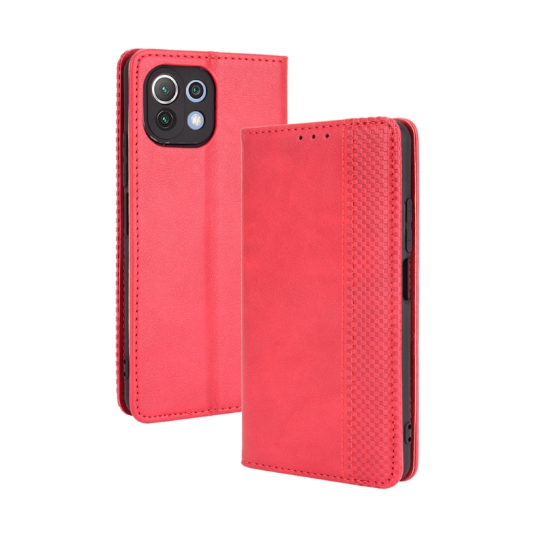 

For Xiaomi Mi 11 Lite 5G / 4G Magnetic Buckle Retro Crazy Horse Texture Horizontal Flip Leather Case with Holder & Card Slots & Photo Frame(Red)