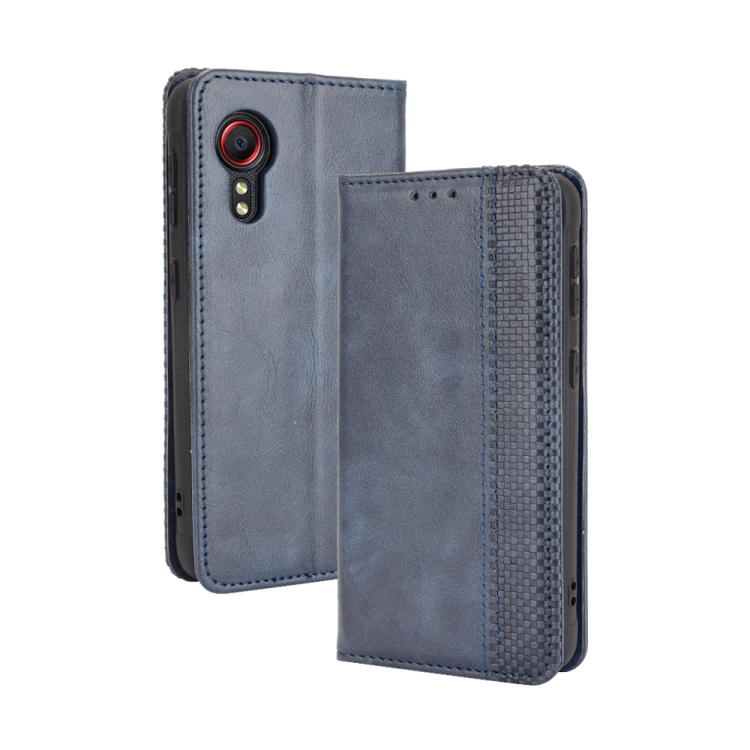 

For Samsung Galaxy Xcover 5 Magnetic Buckle Retro Crazy Horse Texture Horizontal Flip Leather Case with Holder & Card Slots & Photo Frame(Blue)