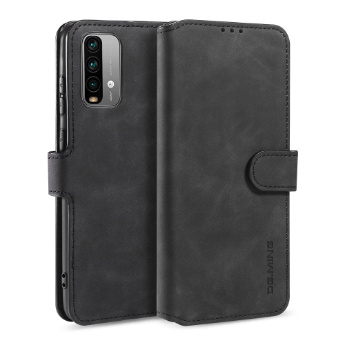 

For Xiaomi Redmi Note 9 4G DG.MING Retro Oil Side Horizontal Flip Leather Case with Holder & Card Slots & Wallet(Black)