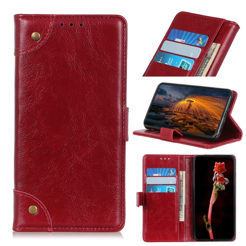 

For Samsung Galaxy S21 FE Copper Buckle Nappa Texture Horizontal Flip Leather Case with Holder & Card Slots & Wallet(Wine Red)