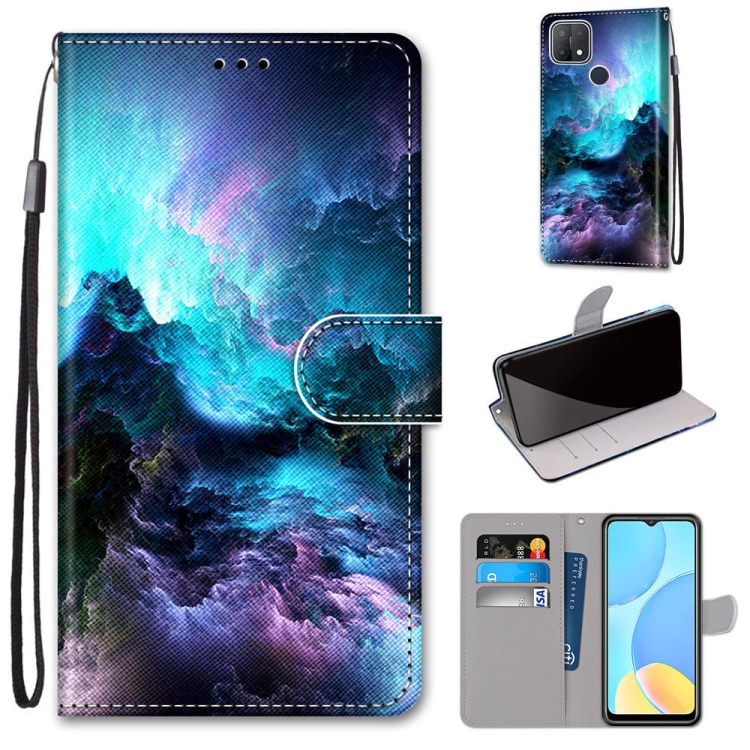 

For OPPO A15 / A15s Coloured Drawing Cross Texture Horizontal Flip PU Leather Case with Holder & Card Slots & Wallet & Lanyard(Colorful Clouds)