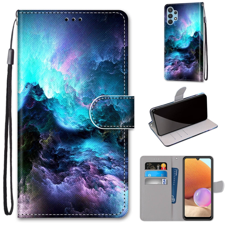 

For Samsung Galaxy A32 4G / A32 Lite Coloured Drawing Cross Texture Horizontal Flip PU Leather Case with Holder & Card Slots & Wallet & Lanyard(Colorful Clouds)