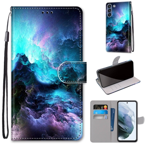 

For Samsung Galaxy S21 FE Coloured Drawing Cross Texture Horizontal Flip PU Leather Case with Holder & Card Slots & Wallet & Lanyard(Colorful Clouds)