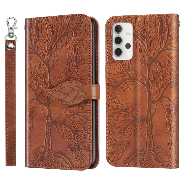 

For Samsung Galaxy A32 5G Life of Tree Embossing Pattern Horizontal Flip Leather Case with Holder & Card Slot & Wallet & Photo Frame & Lanyard(Brown)