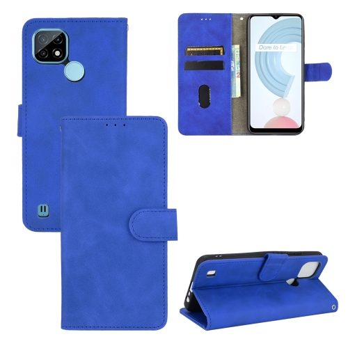 

For OPPO Realme C21 Solid Color Skin Feel Magnetic Buckle Horizontal Flip Calf Texture PU Leather Case with Holder & Card Slots & Wallet(Blue)