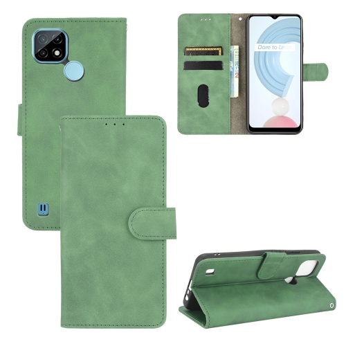 

For OPPO Realme C21 Solid Color Skin Feel Magnetic Buckle Horizontal Flip Calf Texture PU Leather Case with Holder & Card Slots & Wallet(Green)