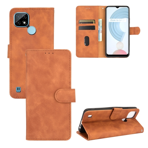 

For OPPO Realme C21 Solid Color Skin Feel Magnetic Buckle Horizontal Flip Calf Texture PU Leather Case with Holder & Card Slots & Wallet(Brown)