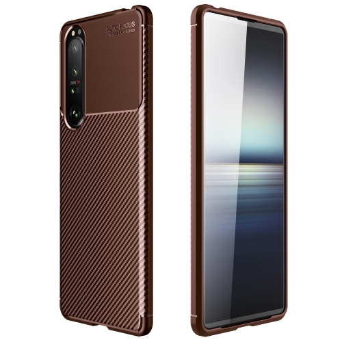 

For Sony Xperia 1 III Carbon Fiber Texture Shockproof TPU Case(Brown)