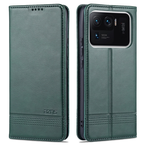 

For Xiaomi Mi 11 Ultra AZNS Magnetic Calf Texture Horizontal Flip Leather Case with Card Slots & Holder & Wallet(Dark Green)