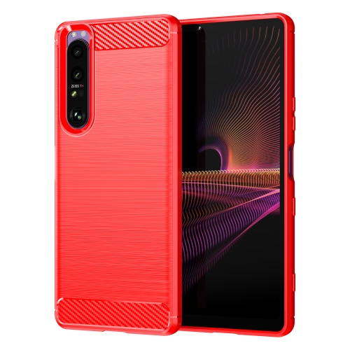 

For Sony Xperia 1 III Brushed Texture Carbon Fiber TPU Case(Red)