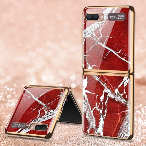 

For Samsung Galaxy Z Flip 5G GKK Marble Pattern Electroplating Painted Glass Case(Marble 02)