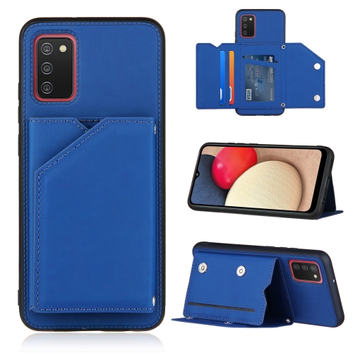 

For Samsung Galaxy A02s (EU Version) Skin Feel PU + TPU + PC Back Cover Shockproof Case with Card Slots & Holder & Photo Frame(Blue)