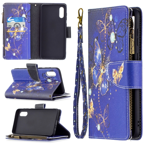 

For Samsung Galaxy A02 Colored Drawing Pattern Zipper Horizontal Flip Leather Case with Holder & Card Slots & Wallet(Purple Butterfly)