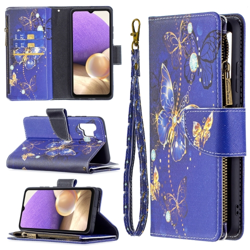 

For Samsung Galaxy A32 4G Colored Drawing Pattern Zipper Horizontal Flip Leather Case with Holder & Card Slots & Wallet(Purple Butterfly)